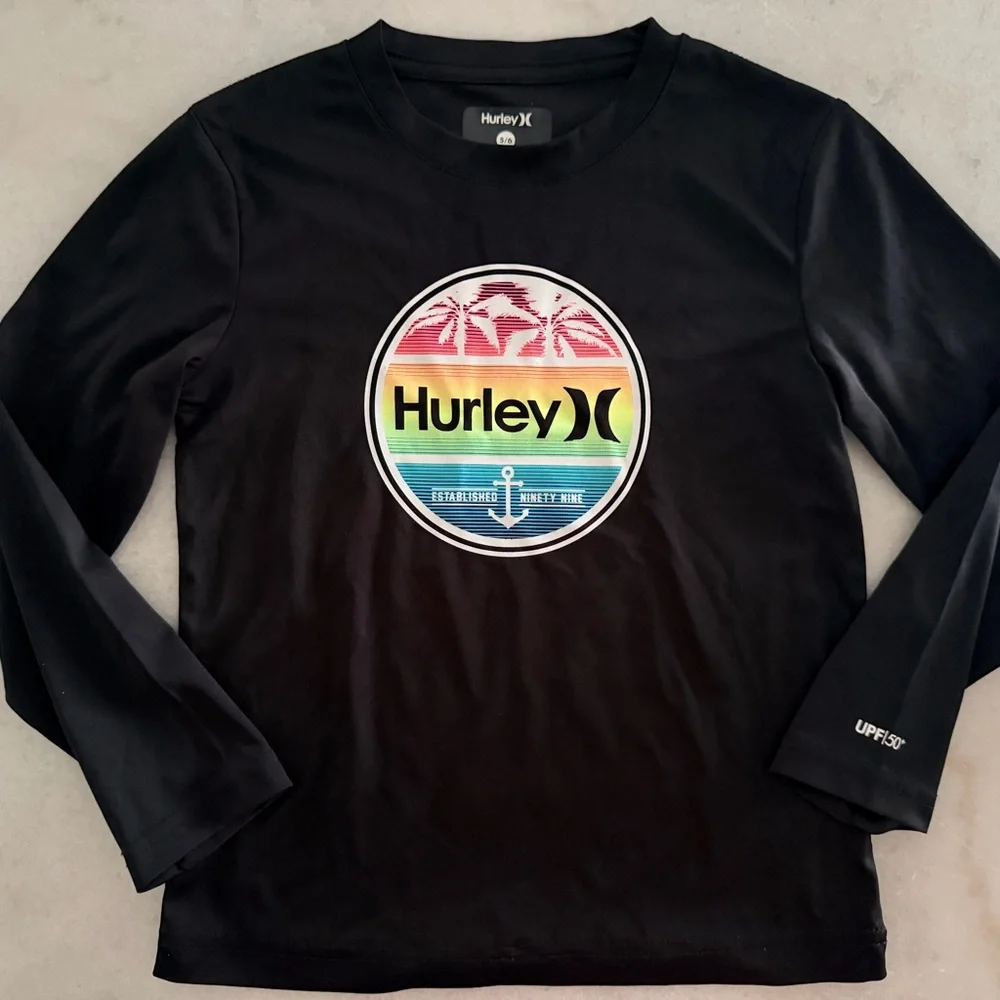 Hurley Black Long-Sleeve UPF Rash Top Boys Size 5/6